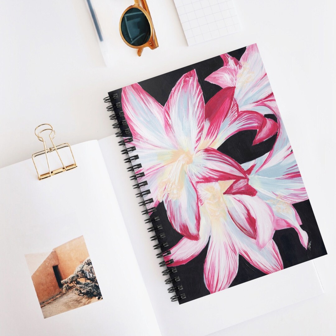 Pink Lily Lined Paper Spiral Notebook, Flower Notebook, Flower Journal ...