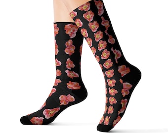 Poppy Flowers Crew Socks, Floral Poppy Socks