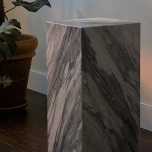 Italian Bardiglio Marble Pedestal Tall Coffee Table, Natural Stone Side End Table, Tall Marble Plinth 12" x 24" Honed