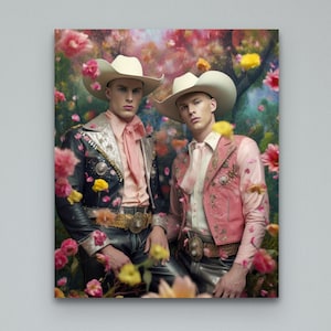 Wild Love Blooms: Modern Gay Cowboy Romance - Premium Matte Poster - LGBTQ Pride - Country Western - Queer Cowboys with Flowers