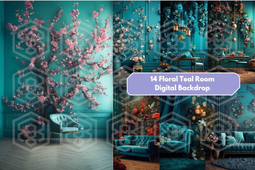 Digital Backdrop: 12 Teal Room Backdrops, Modern Interior Photography ...