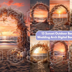 Wedding Digital Backdrop: 13 Arch Backdrops, Sunset Outdoor Beach, Dreamy Overlays, Photoshop Overlays, Create Unforgettable Memory