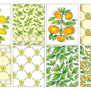 Cartes de correspondance pliées - 8 vierges - Agrumes - Gouache, aquarelle avec enveloppes. Disponible en motifs de surface répétés.
