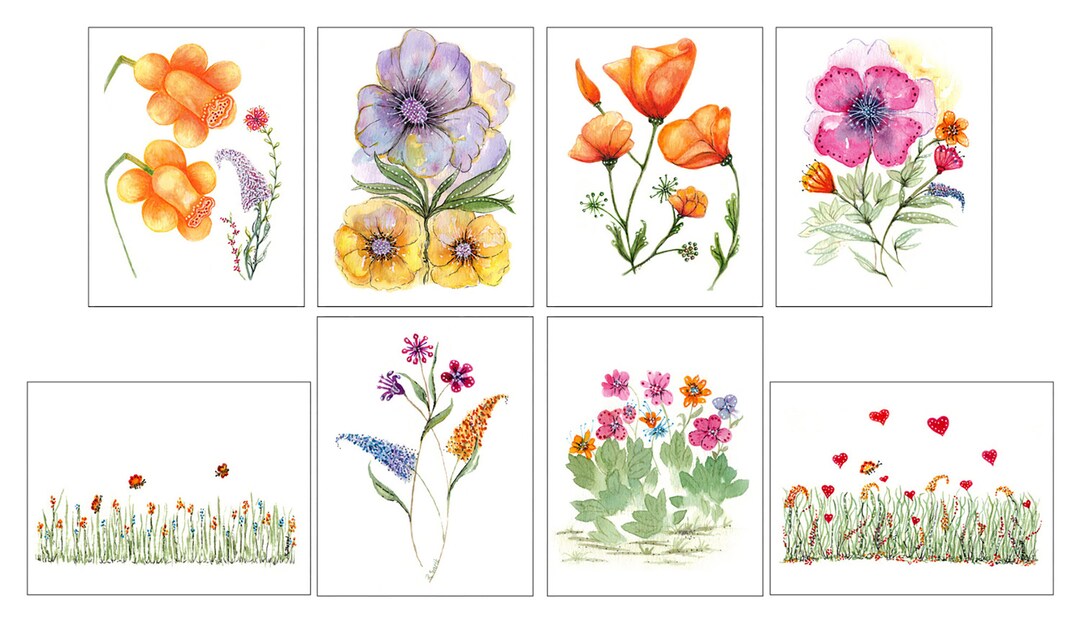 Notecards Flat - 8 Blank - Watercolor Florals, With Envelopes ...