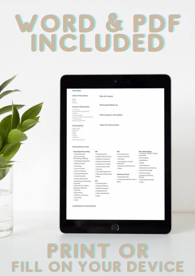 Case Note Template, Progress Note, Client Case Note, Psychology ...