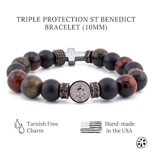 Triple Protection St Benedict Tarnish Free Charm Bracelet or Select your Saint switch with St Francis, St Jude, St Michael, Miraculous Medal