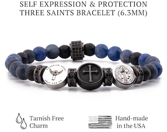 Triple Saint Protection Bracelet St. Michael, St. Benedict, Cross. Select your Saint (St Francis, St Jude, St Michael, Miraculous Medal)