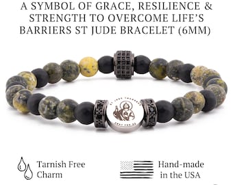 St Jude Thaddeus Protection Bracelet, Custom Saint Choice, Faith & Blessing Gift. Green Turquoise and Black Onyx, Unisex Catholic Bracelet
