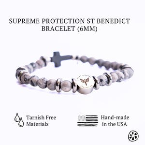 St Michael Archangel & Guardian Angel Double Sided Steel Medal, Protection Bracelet Catholic Gifts For Him, Frosted Map Stone Jasper