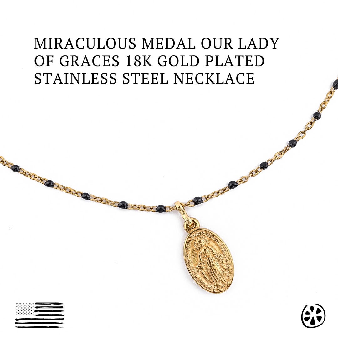 Miraculous Medal Necklace Our Lady of Graces | 18K Gold PVD Plated ...