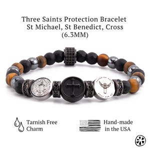Triple Protection Three Saints Bracelet - St Michael, St Benedict, Cross, Crucifix - Custom Saint Selection - Faith & Blessings Gift