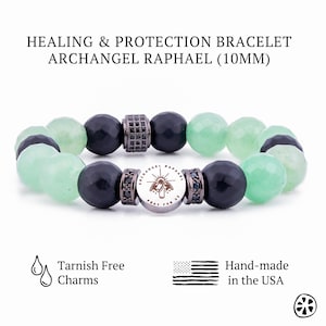 Archangel Raphael Green Aventurine and Black Matte Onyx Protection Bracelet. Custom Saint Choice. Faith & Blessing Gift for Her