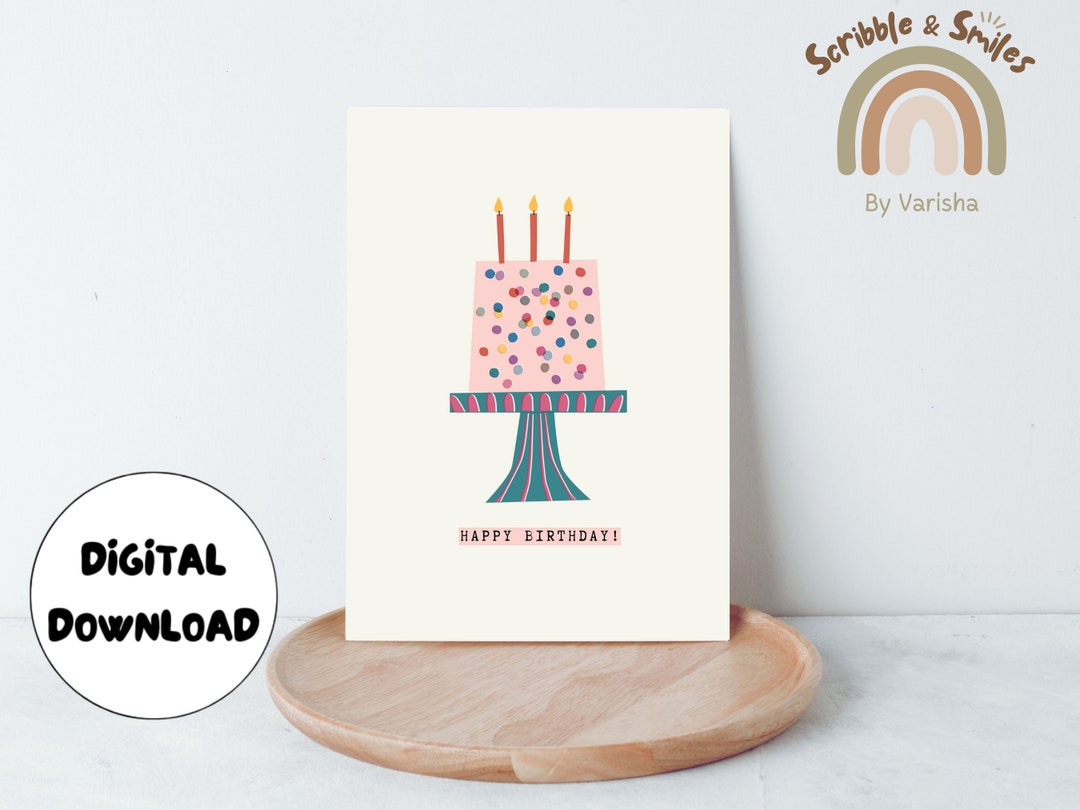 Printable Birthday Card, Cake Birthday Card, Birthday Card for Kids ...
