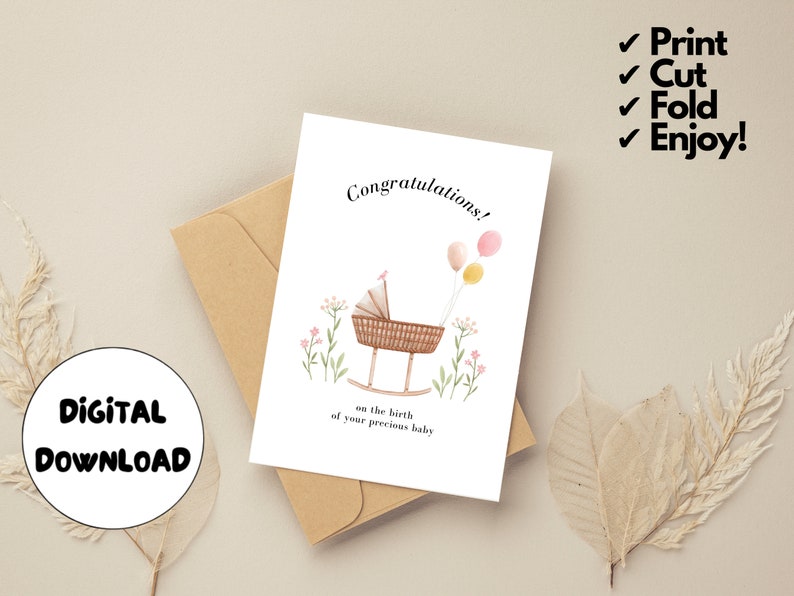 Printable Baby Shower Card, Digital New Baby Card, Digital Baby Shower Card Girl, Boy, Pregnancy