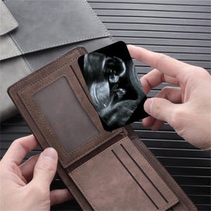 Portafoglio con foto ecografica in metallo personalizzato, regalo per ecografia neonatale, portadocumenti con inserto, regalo per gravidanza, regalo per neopapà, regalo per la festa del papà