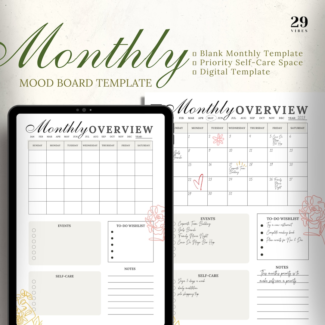 Blank Monthly Planning Template Aesthetics Template Self care