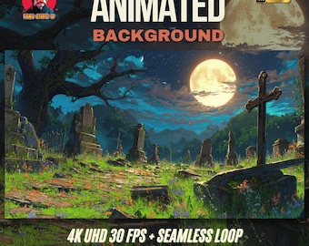 Virtual Background of Stormy Moonlit Cemetery – Loop Background for Streams