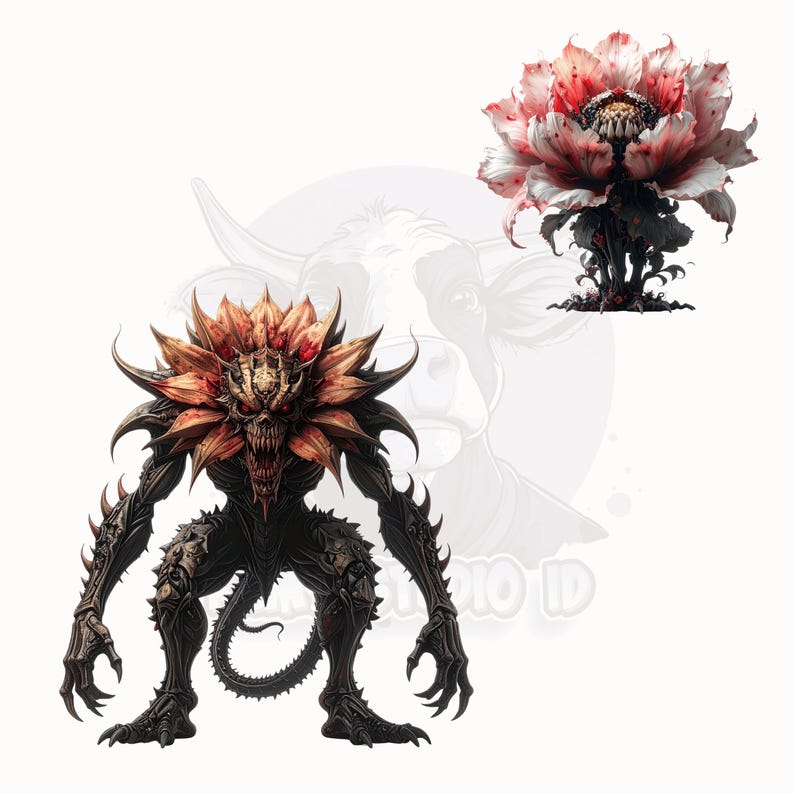 Dark Fantasy Flower Demon Clipart Bundle – Gothic Botanical PNG Set (Commercial Use) image 5