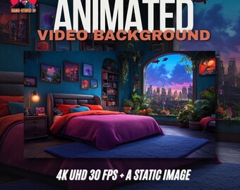 Lofi Bedroom Animated Background: UHD VTuber Stream Overlay (MP4)