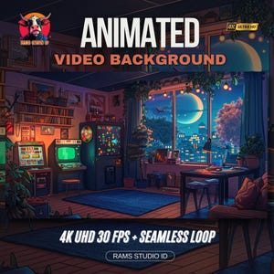 Animated Gaming Room Background: City View Loop for Twitch/VTuber (MP4 Digital Download)