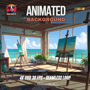 Streaming Backdrop | Art Studio with an Ocean View | Animated Loop for Events or Streamer