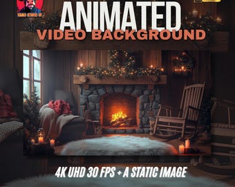 Animierter Hintergrund | Gemütliches Winter Retreat am Kamin – OBS Virtueller Studio Hintergrund Loop