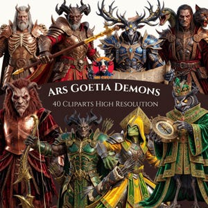Imágenes prediseñadas de demonios de Ars Goetia – Conjunto PNG de espíritus infernales ocultos (300 DPI)