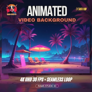 Animated Background | Neon Tropical Beach | Seamless Stream Backdrop