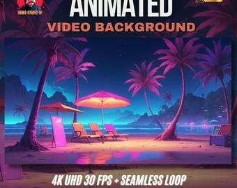 Animated Background | Neon Tropical Beach | Seamless Stream Backdrop