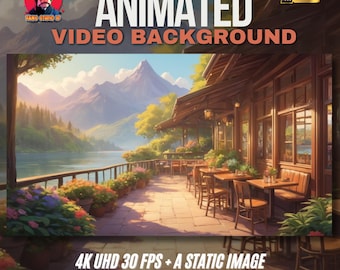 Animated Stream Background | Cozy Lakeside Cafe with Mountain View | Background for Streamers / VTubers