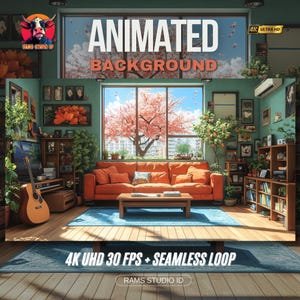 Virtual Background | Cozy Living Room with a Spring Window View | Animated Loop for VTubers