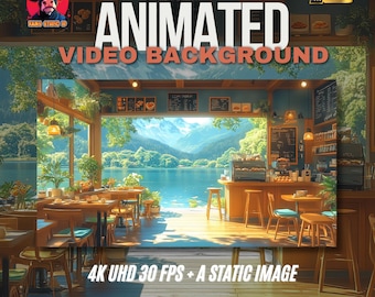 Animated Stream Background | Warm and Cozy Cafe by the Lake | Background for Streamers / VTubers