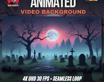 Animated Haunted Cemetery Stream Background: VTuber Twitch Overlay (MP4 Digital Download