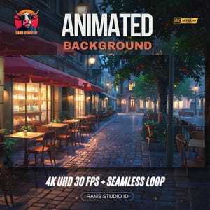 Animated Background | A Rainy Night at a Cozy European Cafe | Seamless Streaming Scene