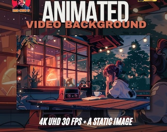 Lofi Animated Stream Background: Warm Evening Study Loop (MP4 Digital Download)
