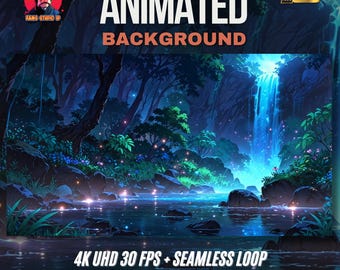 Fondo de streaming / Cascada encantada en un bosque místico / Bucle animado para transmisiones relajadas
