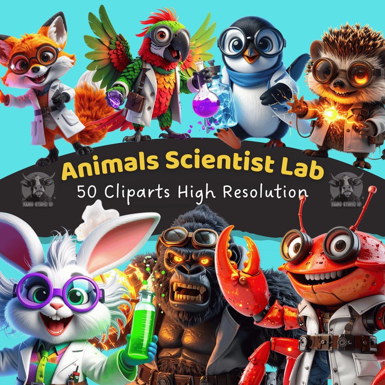 Animals Scientist Lab Clipart – Whimsical Animals in Coats PNG Bundle ...