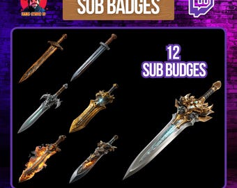 Fantasy Sword Twitch Sub Badges: RPG Streamer Tier Icons (Digitaler Download