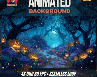 Animated Background of a Mystical Pumpkin Forest Trail – Seamless Loop Stream Scene