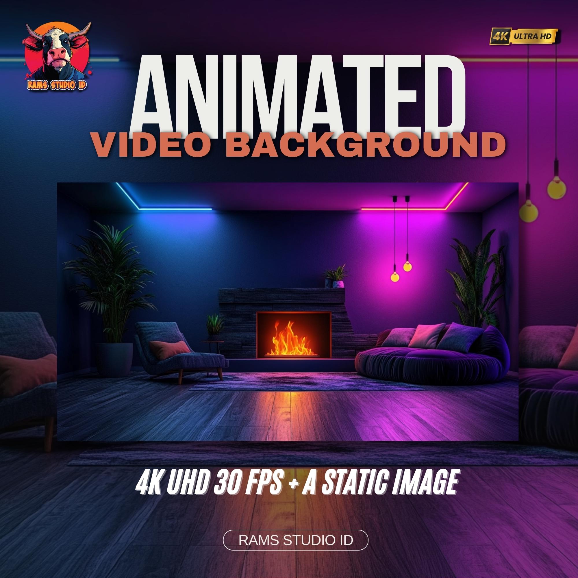Virtual Animated Background | Living Room With Cozy Fireplace | Loop