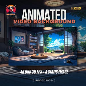 Animierter Hintergrund | Warmes Haus im Japanischen Stil mit Blick auf die Stadt | Nahtloser Streamer-Szene