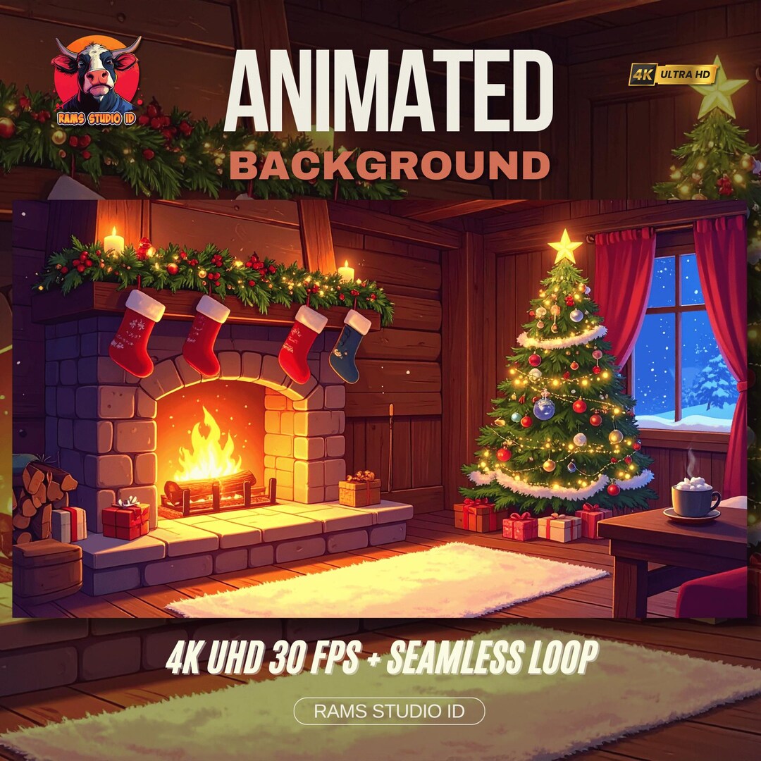Rustic Animation Animated Background | Rustic Log Cabin Interior With Christmas Tree ...