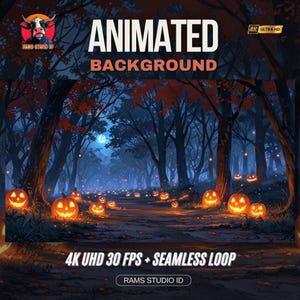 Animated Background | Moonlit Jack-o Lantern Forest Trail – Twitch Streaming Overlay Virtual Loop