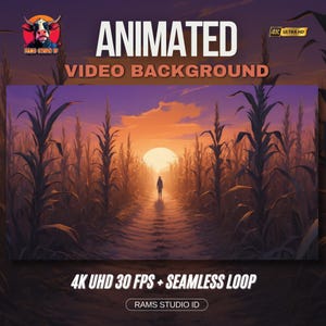 Animated Haunted Cornfield Stream Background: 4K VTuber Twitch Overlay (MP4 Digital Download