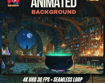 Animated Background of The Alchemist's Midnight Lab – Seamless Virtual Streaming Scene