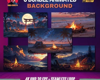 Animated Campfire & Nature Stream Backgrounds: 4K Looping Scenes (Digital Download)