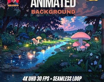 Animation en boucle confortable | Ruisseau magique de la forêt avec champignons lumineux | Arrière-plan de diffusion en continu pour VTubers