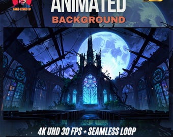 Animated Background | Ruined Gothic Church Under a Full Moon | Seamless VTuber Streaming Scene