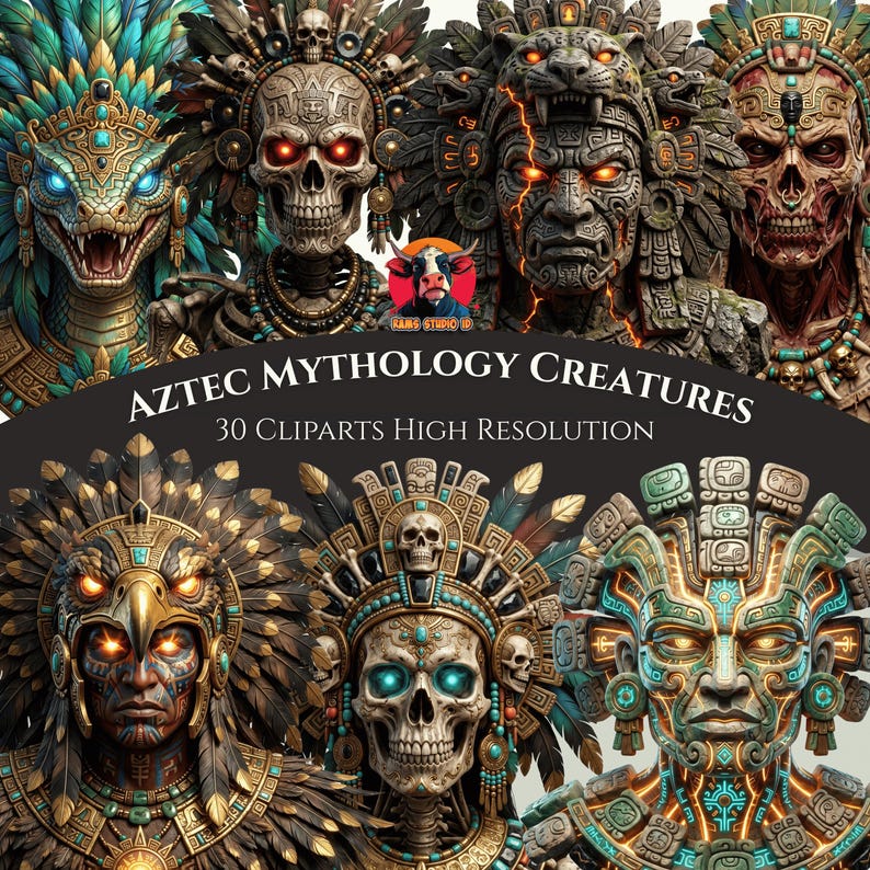 Aztec Mythology Creatures Clipart Bundle – Mesoamerican Mythical Beasts ...