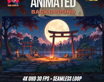 Animated Background | Japanese Shrine with a Bonfire at Night | Seamless Streaming Scene